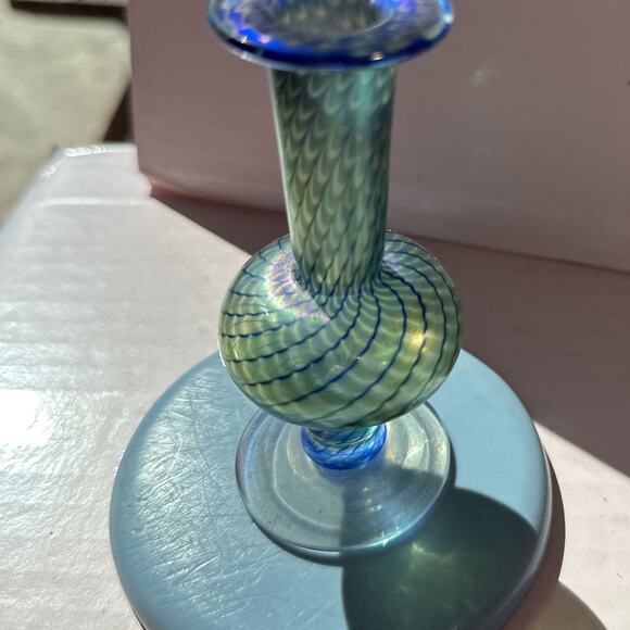 Stuart Abelman Art Glass Iridescent Pulled Feather Perfume Bottle 1981 - Picture 7 of 11